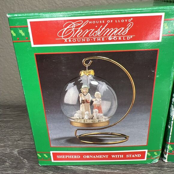 House of Lloyd 1994 Set of 2 Nativity Glass Globe Christmas Ornaments w/ Stands - Picture 2 of 5